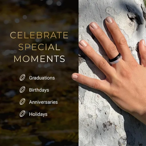 Miniatura 4 de Colección de anillos de piedra, anillos apilables para mujeres y hombres, bandas minimalistas de piedra natural, tallas 4-15