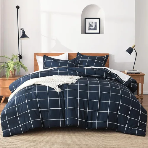 Miniatura 27 de Andency Edredón a cuadros tamaño individual (66 x 90 pulgadas), juego de cama a cuadros negros y blancos para adolescentes y niños, ropa de cama