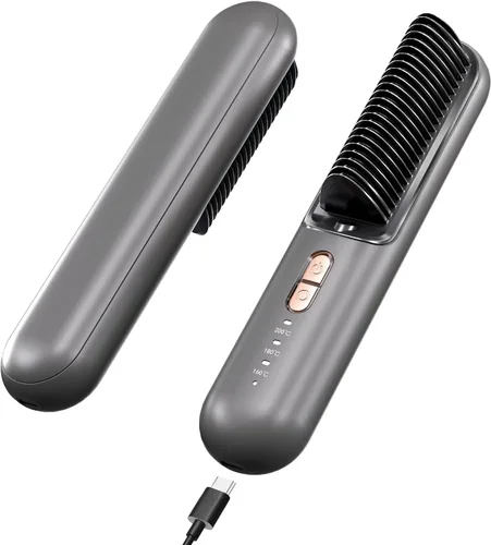 Miniatura 7 de Cepillo alisador de pelo inalámbrico, portátil, mini USB-C, peine alisador de cabello, antiquemaduras, recargable, cepillo alisador de pelo caliente