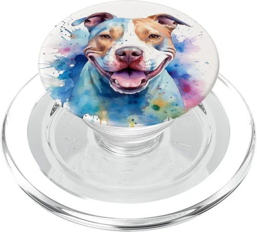 Miniatura 8 de Pitbull Sonriente Acuarela Amante de Perros Arte PopSockets intercambiables PopGrip