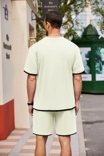 Miniatura 53 de COOFANDY Conjunto de camisa y pantalones cortos de gofre para hombre, conjunto de 2 piezas, conjunto casual de verano con bolsillos