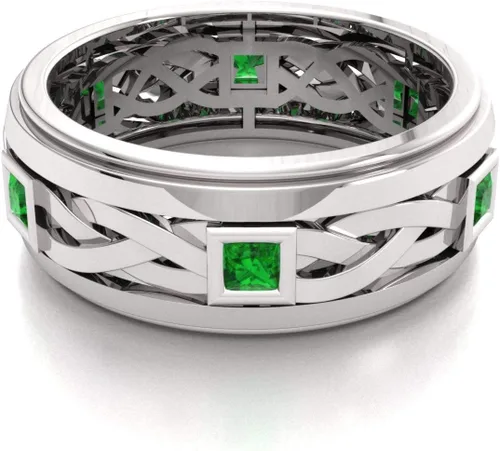 Miniatura 2 de Diamondere Anillo de boda con piedras preciosas de corte princesa natural y certificado en oro blanco de 14 quilates Anillo de nudo celta de 0.60