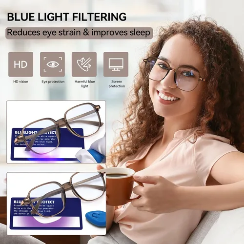 Miniatura 3 de Dollger Lentes de luz azul para mujer, de gran tamaño, cuadrado, bloqueo de luz azul, marcos grandes, pantalla de computadora, anteojos elegantes