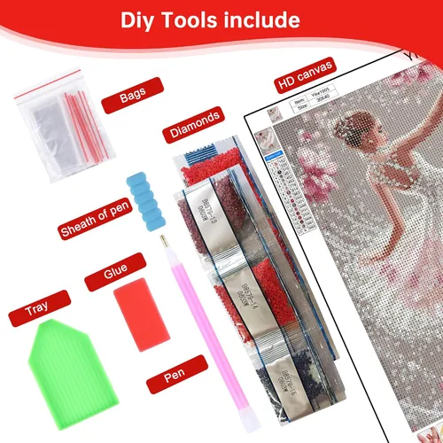 Miniatura 7 de Yikenjoy Kits de arte de diamantes de bailarina para adultos – Kit de pintura de diamante de bailarina 5D para principiantes, decoración de pared