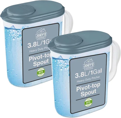 Paquete de 2 jarras de agua con tapa y boquilla pivotante superior de 1 galón | Diseño delgado para puerta de refrigerador, apto para