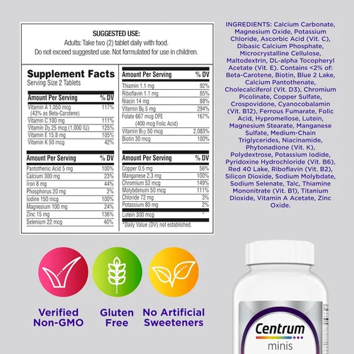 Miniatura 9 de Centrum Minis Silver Multivitamínico para mujer 50 Plus, suplemento multimineral con vitamina D3, vitaminas B, ingredientes sin OMG, apoya