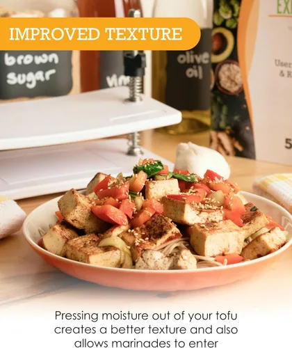 Miniatura 5 de Prensa de tofu extra firme de Healthy Express - Platos curvados de primera calidad para resultados de prensado superiores en tofu firme y extra