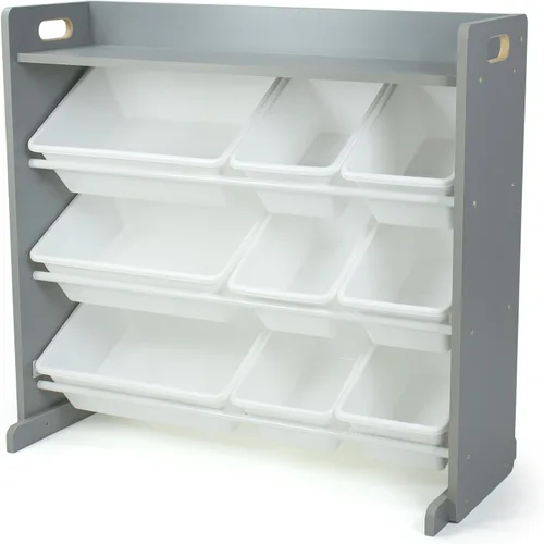 Humble Crew Organizador de almacenamiento de juguetes con estante superior y 9 contenedores extraíbles, gris/blanco, estantería para niños pequeños