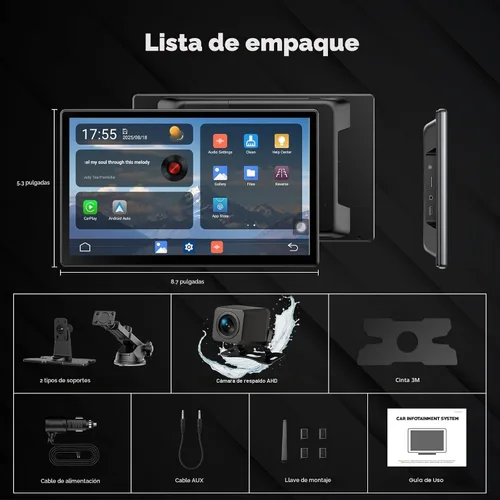 Miniatura 8 de Volam Pantalla Carplay de 9 pulgadas con Net-Flix YouTube y cámara de respaldo AHD Pantalla Android Auto inalámbrica mejorada Caja de video portátil