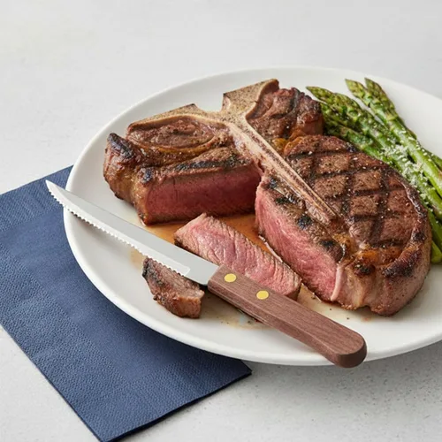 Miniatura 2 de TrueCraftware - Juego de 12 cuchillos de carne de punta puntiaguda de acero inoxidable de 4-1/2 pulgadas con mango de madera - Cuchillos para carne