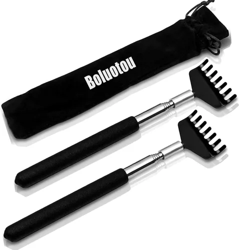 Miniatura 2 de Kuvvfe Paquete de 2 rascadores de espalda extensibles portátiles, rascador de espalda telescópico de acero inoxidable con hermoso embalaje de regalo