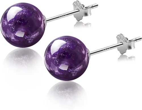 Miniatura 123 de Natural Stone Stud Earrings for Women 8mm Sterling Silver Genuine Gemstone Earrings Handmade Sterling Silver Crystal Stud Earrings for Women