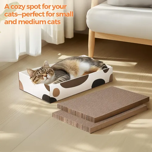 Miniatura 3 de ComSaf Cartón rascador para gatos para interiores, caja de repuesto para gatos de 17 x 10 pulgadas con 3 tablas de rascar reversibles de larga