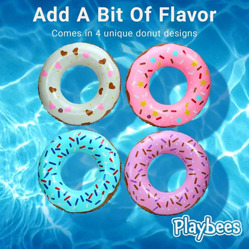 Miniatura 4 de Playbees Flotadores inflables para piscina con forma de dona, paquete de 4, de 20 pulgadas, para niños, divertido juguete acuático de verano