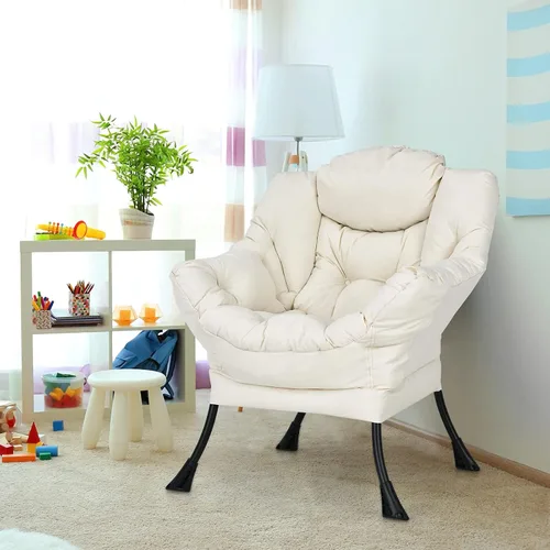 Miniatura 4 de Giantex Silla moderna perezosa, silla de salón contemporánea de tela de poliéster con marco de acero, silla individual tapizada con reposabrazos