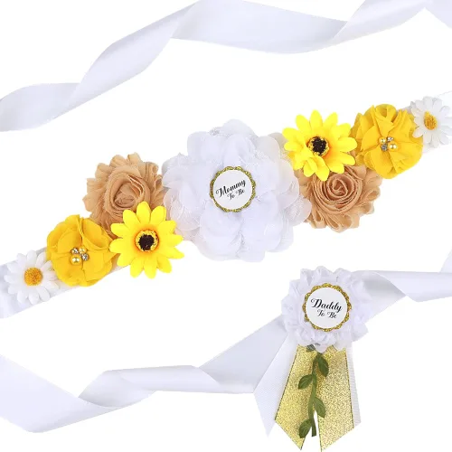 Miniatura 25 de Faja de maternidad para baby shower, juego de pines de ramillete para mamá para ser papá para ser padre (girasol amarillo)