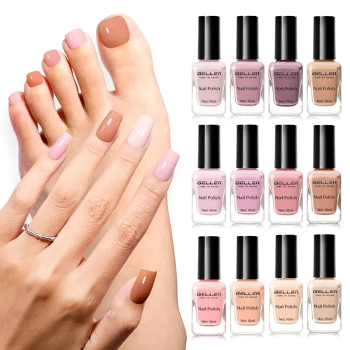 Miniatura 29 de GELLEN Juego de Esmalte de Uñas en 4 Colores Negro, Blanco, Gris & Base y Capa Superior, Esmalte de Uñas de Tendencia Otoño/Invierno Negro, Blanco