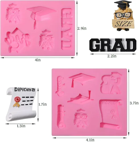 Miniatura 3 de Moldes de graduación de silicona, moldes de fondant de graduación con tapa de graduación de búho, molde de silicona para chocolate, dulces