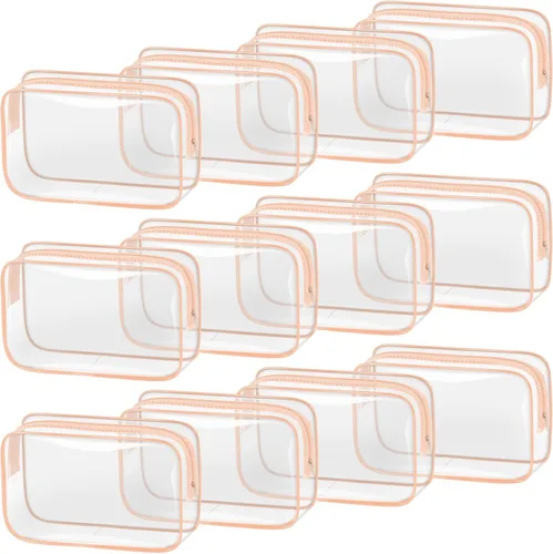 Miniatura 18 de TISRATOK 12 piezas Bolsa de maquillaje transparente para mujeres con cremallera, estuche de aseo aprobado por la TSA, bolsa de cosméticos a granel