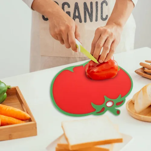 Miniatura 2 de Kichvoe Tabla de cortar con forma de tomate – Tabla de cortar alimentos de cocina de plástico para verduras, frutas, queso, carne Tapete de corte