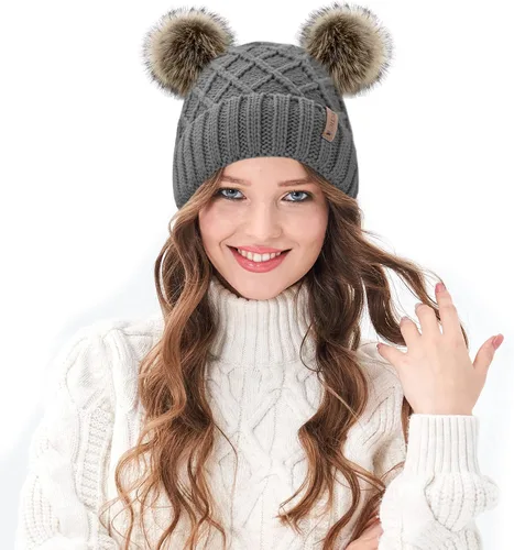 Miniatura 2 de Arctic Paw Womens Winter Hat Cable Knit Beanie for Women Faux Fur Pompom Ears