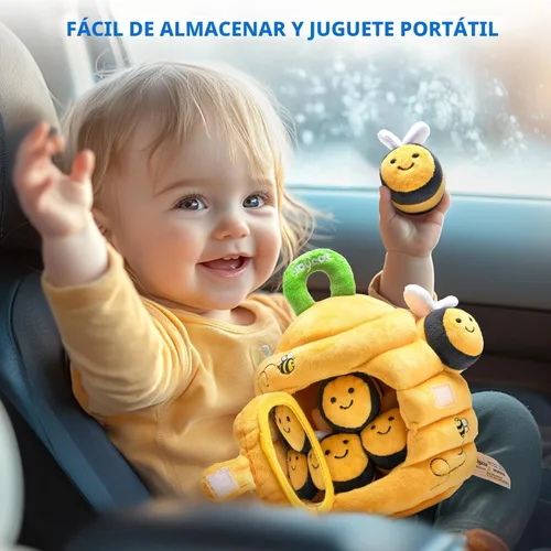 Miniatura 6 de JoyCat Juguetes para Bebés de 6-12 Meses - Colmena Suave para Bebé con 5 Abejas Sensoriales - Sonajero, Papel Crujiente, Silbato, Espejo, Juguetes