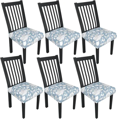 Miniatura 111 de Juego de 4 fundas elásticas para sillas de comedor, fundas para sillas de comedor con estampado floral, fundas para asientos de sillas con estampado