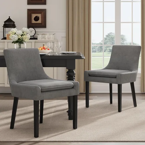 Miniatura 12 de MALOL Juego de 2 sillas de comedor tapizadas en corduroy con patas de madera, sillas de cocina laterales acolchadas de respaldo medio para comedor