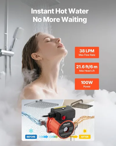 Miniatura 2 de VEVOR Bomba de recirculación de agua caliente, 10 GPM, sistema de bomba circuladora de circulación instantánea, control de 3 velocidades, 0.13 HP