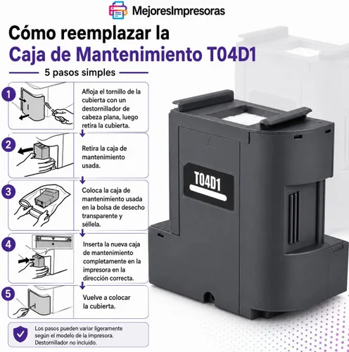 Miniatura 5 de Caja de mantenimiento T04D1/E04D1 para Epson EcoTank y Workforce Compatible con ET-3750 ET-4850, ET-4750 ET-4760 ET-3850 ET15000 ET-2980 ET-3950