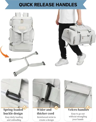 Miniatura 6 de Bolsas de viaje grandes para hombres y mujeres, bolsa de gimnasio deportiva de 50 litros con bolsillo húmedo, bolsa de viaje impermeable, mochila