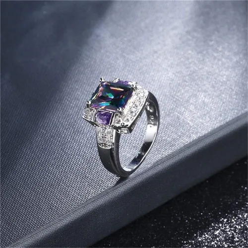 Miniatura 3 de Ai.Moichien Anillos de compromiso para mujer con topacio arcoíris chapado en plata, anillos de compromiso vintage