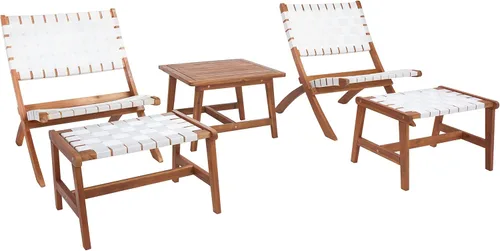 SAFAVIEH Outdoor Collection PAT7078 - Juego de conversación, color natural/blanco