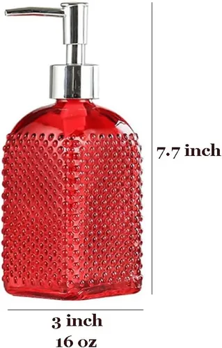 Miniatura 5 de Sizikato Botella dispensadora de jabón de vidrio con superficie con cuentas, 16 oz Rojo