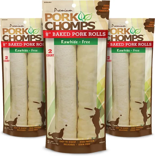 Miniatura 11 de Pork Chomps Masticables de piel de cerdo horneada para perros, rollos de 8 pulgadas, 18 unidades (paquete de 1)