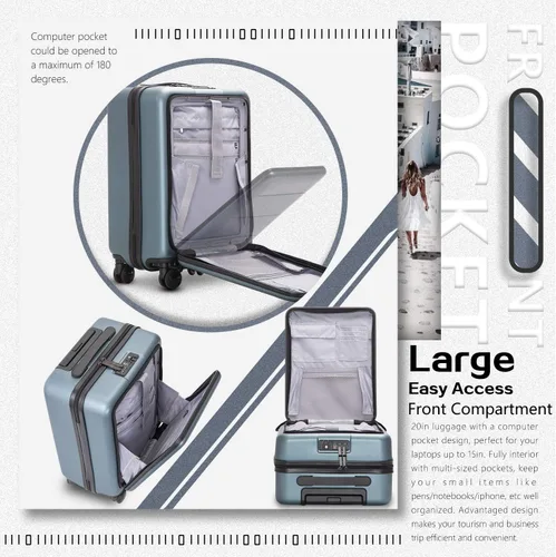 Miniatura 3 de COOLIFE Juego de maletas de equipaje de mano ABS PC Spinner Trolley con compartimento de bolsillo Bolsa de fin de semana Blanco Classic