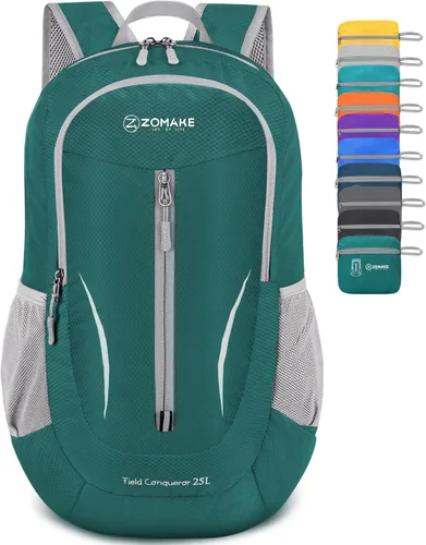ZOMAKE Mochila plegable ultraligera de 25 litros, mochilas de senderismo plegables resistentes al agua, mochila plegable pequeña para viajes (verde