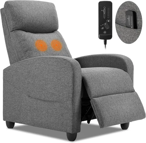Miniatura 11 de Sweetcrispy Silla reclinable de masaje para adultos, asiento de cine en casa ajustable con soporte lumbar para sala de estar, reclinable de tela