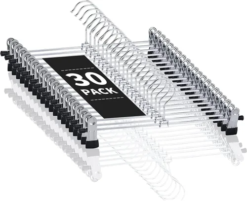 Miniatura 10 de Cimlord Paquete de 50 perchas para pantalones con clips, perchas para mujeres, perchas para pantalones cortos, perchas de metal resistente