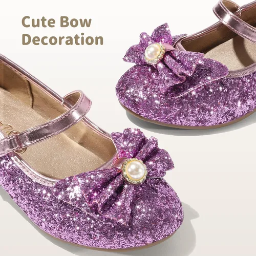 Miniatura 4 de DREAM PAIRS - Zapatos de vestir para niñas, zapatos de princesa para niña pequeña, Mary Jane, tacones bajos, con purpurina, flores, para fiesta, boda