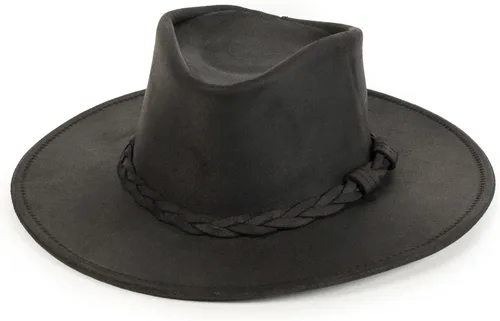 Miniatura 7 de Minnetonka Outback Sombrero de vaquero de ala plana para hombres y mujeres fabricado con cuero envejecido, alambre de acero oculto en el borde.