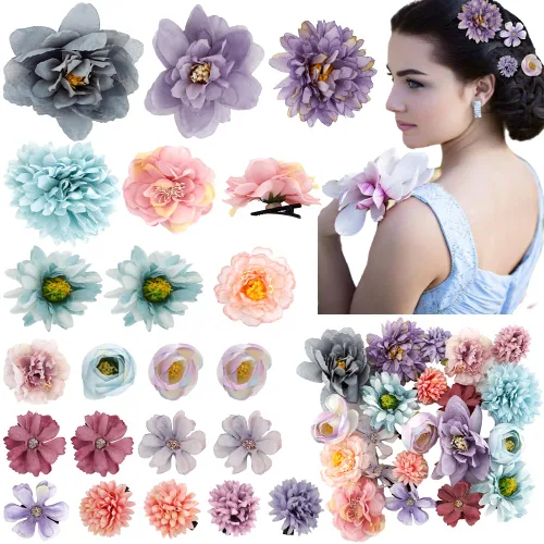 Miniatura 9 de Ahoney 20 pinzas para el cabello con flores tropicales para mujeres y niñas, pasadores de pelo de flores artificiales hawaianas, horquillas de gasa