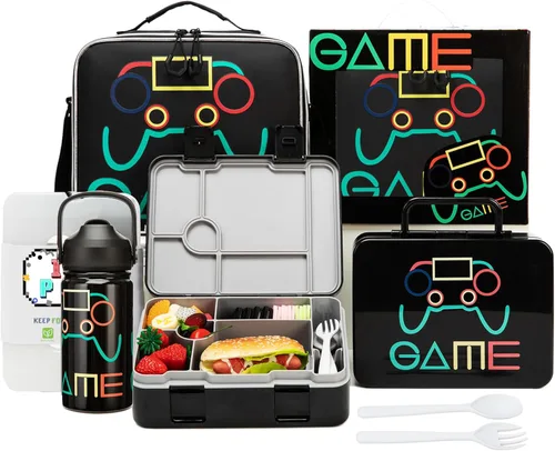 Miniatura 12 de Caja Bento para Niños Lonchera para Niños Caja Bento para Niños Juego de Lonchera con 5 Compartimentos Botella de Acero Inoxidable para Agua, Bolsa