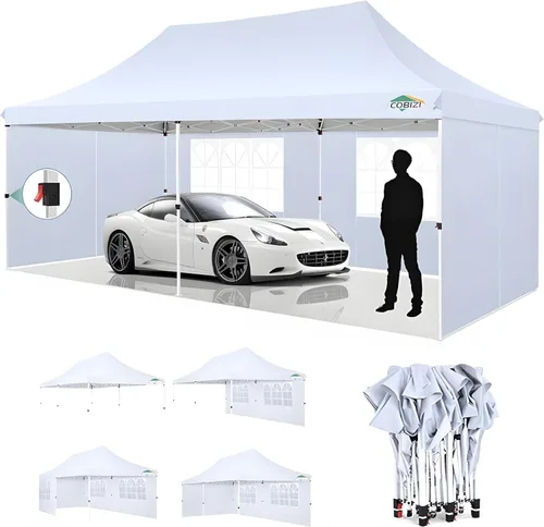 Miniatura 16 de COBIZI Tienda de campaña desplegable de 10 x 20 pies con 6 paredes laterales extraíbles, toldo comercial fácil de instalar, impermeable y gazebo
