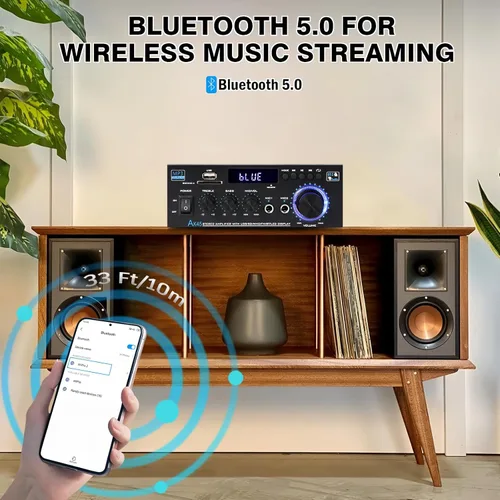 Miniatura 4 de AK45 - Amplificador de audio estéreo para el hogar con Bluetooth, 300 W, amplificador de potencia de 2.0 canales para sistema estéreo doméstico