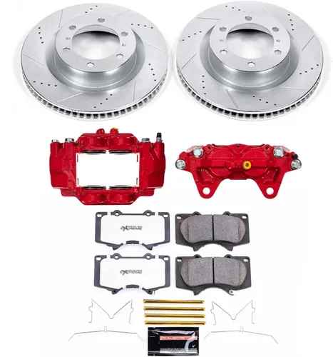 Miniatura 2 de PowerStop Kit de freno y pinza delantera para Lexus GX460 2016-23 Toyota 4Runner 2015-24 - Rotores de disco de remolque y camión perforados
