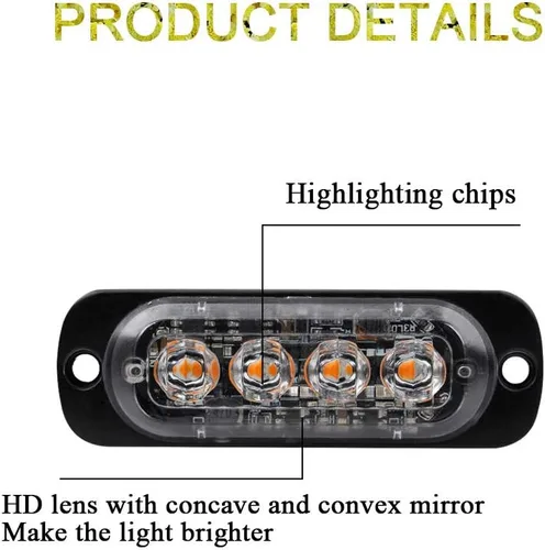 Miniatura 3 de Barra de luz estroboscópica 2 piezas, 12 LED, luz de advertencia de emergencia, con función de sincronización impermeable, 12 – 24 V, para vehículos