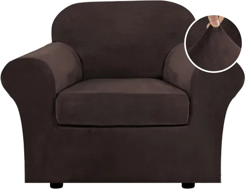 Miniatura 28 de H.VERSAILTEX - Funda elástica para sofá de 3 piezas, de suave terciopelo afelpado, para sofá biplaza con 2 cojines de hasta 72 pulgadas de ancho, se