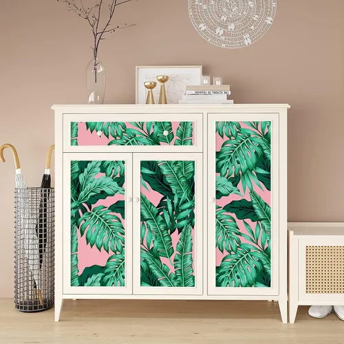 Miniatura 7 de VEELIKE Papel tapiz tropical rosa de 17.7 x 118 pulgadas, despegar y pegar, hojas de palmera exóticas, papel tapiz autoadhesivo de color rosa, papel