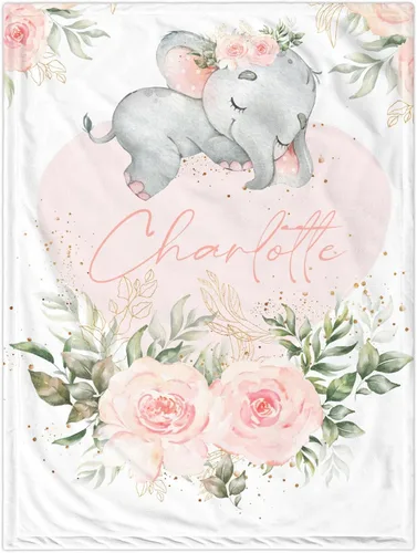 J&SBGFT Manta de bebé niña personalizada, manta de recepción de elefante, regalo personalizado para recién nacido, 30 x 40 pulgadas, color 13